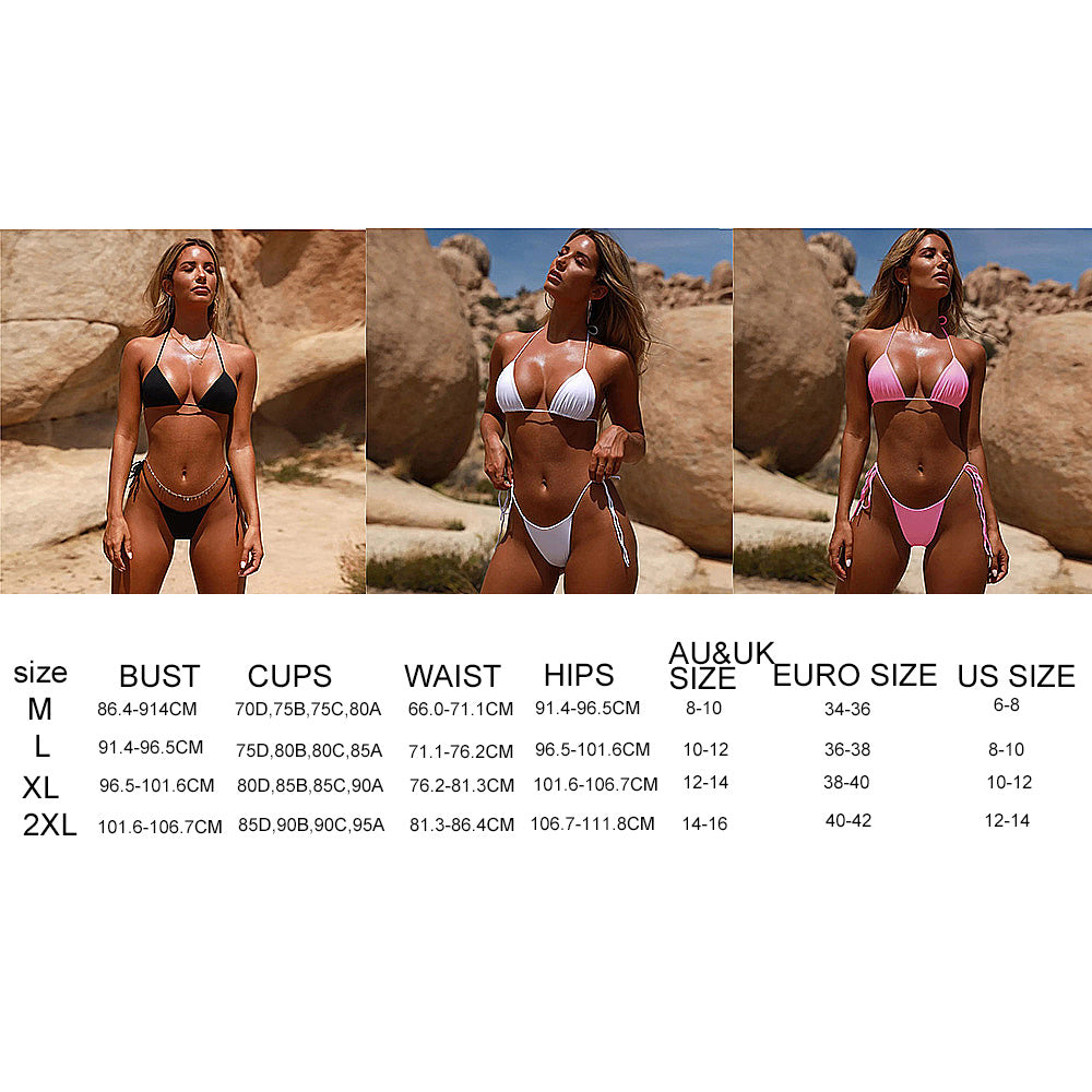 Women Mini G-String Thong Underwear Bra Set Bikini Swimwear Nightwear - M L XL 2XL White