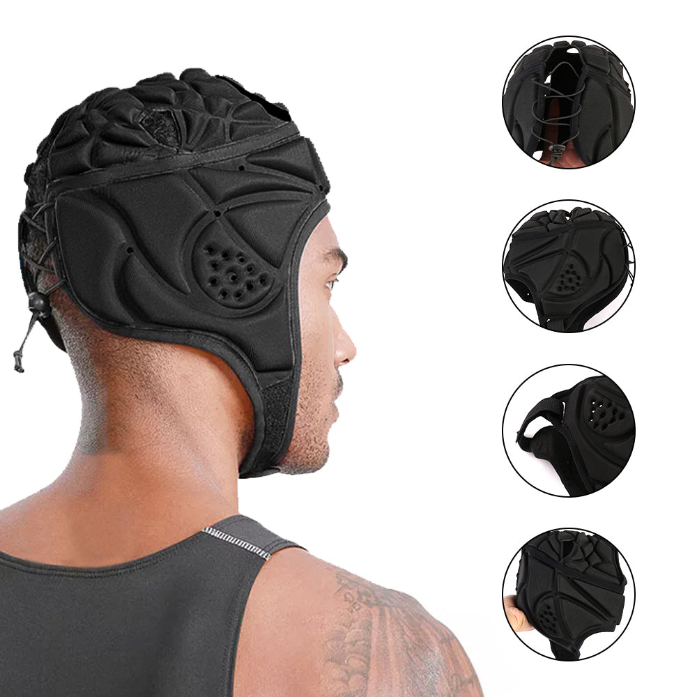 Rugby Helmet Headguard Soft Helmet Headgear for Soccer Scrum Cap Head Protector - Black