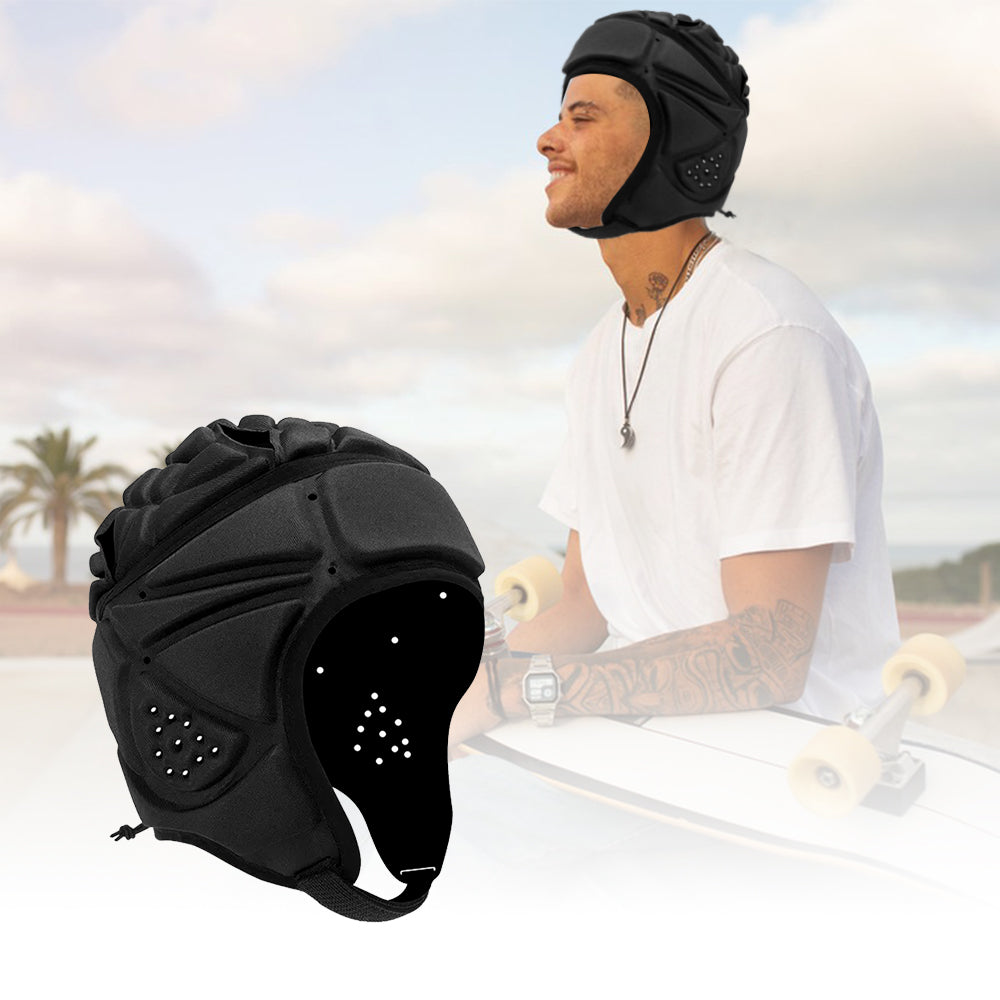 Rugby Helmet Headguard Soft Helmet Headgear for Soccer Scrum Cap Head Protector - Black