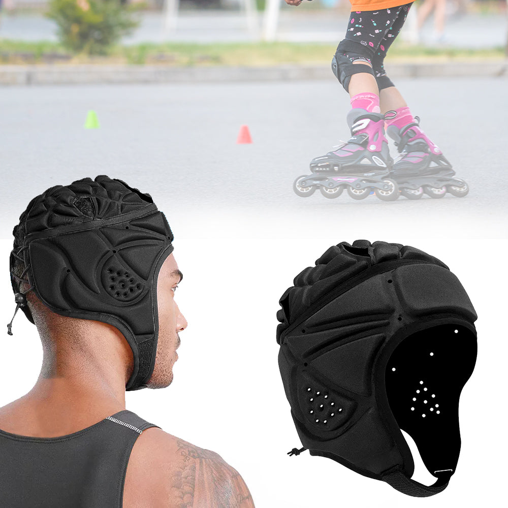 Rugby Helmet Headguard Soft Helmet Headgear for Soccer Scrum Cap Head Protector - Black