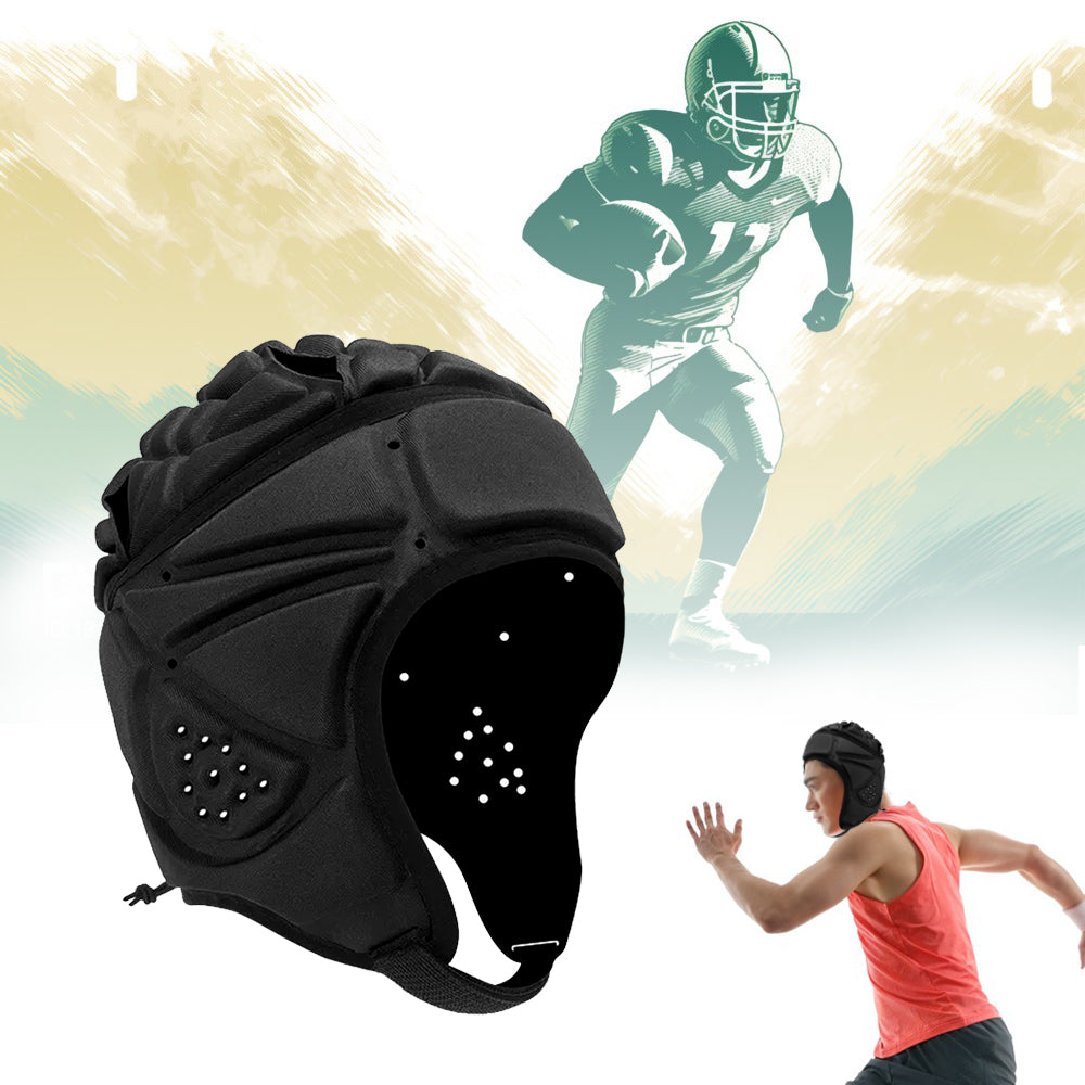Rugby Helmet Headguard Soft Helmet Headgear for Soccer Scrum Cap Head Protector - Black
