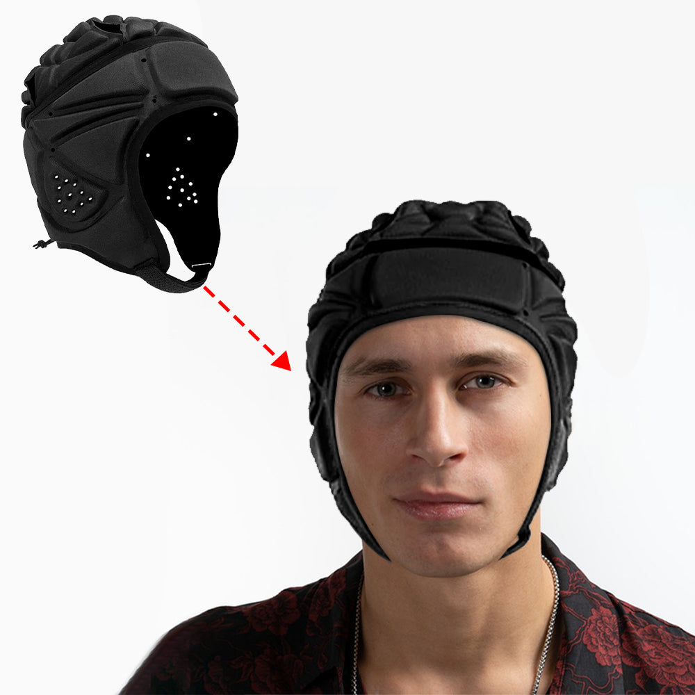 Rugby Helmet Headguard Soft Helmet Headgear for Soccer Scrum Cap Head Protector - Black