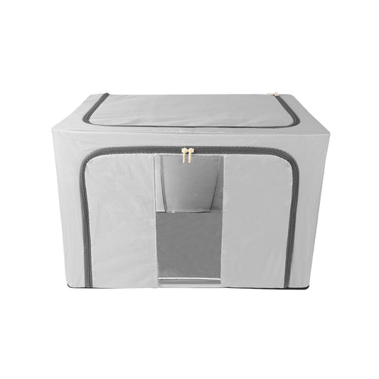 100L Folding Storage Box Thick Fabric Steel Frame Wardrobe Organizer - Grey
