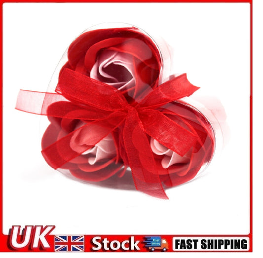 Set of 3 Soap Flower Heart Box - Red Roses - Per case: 1.000 Piece