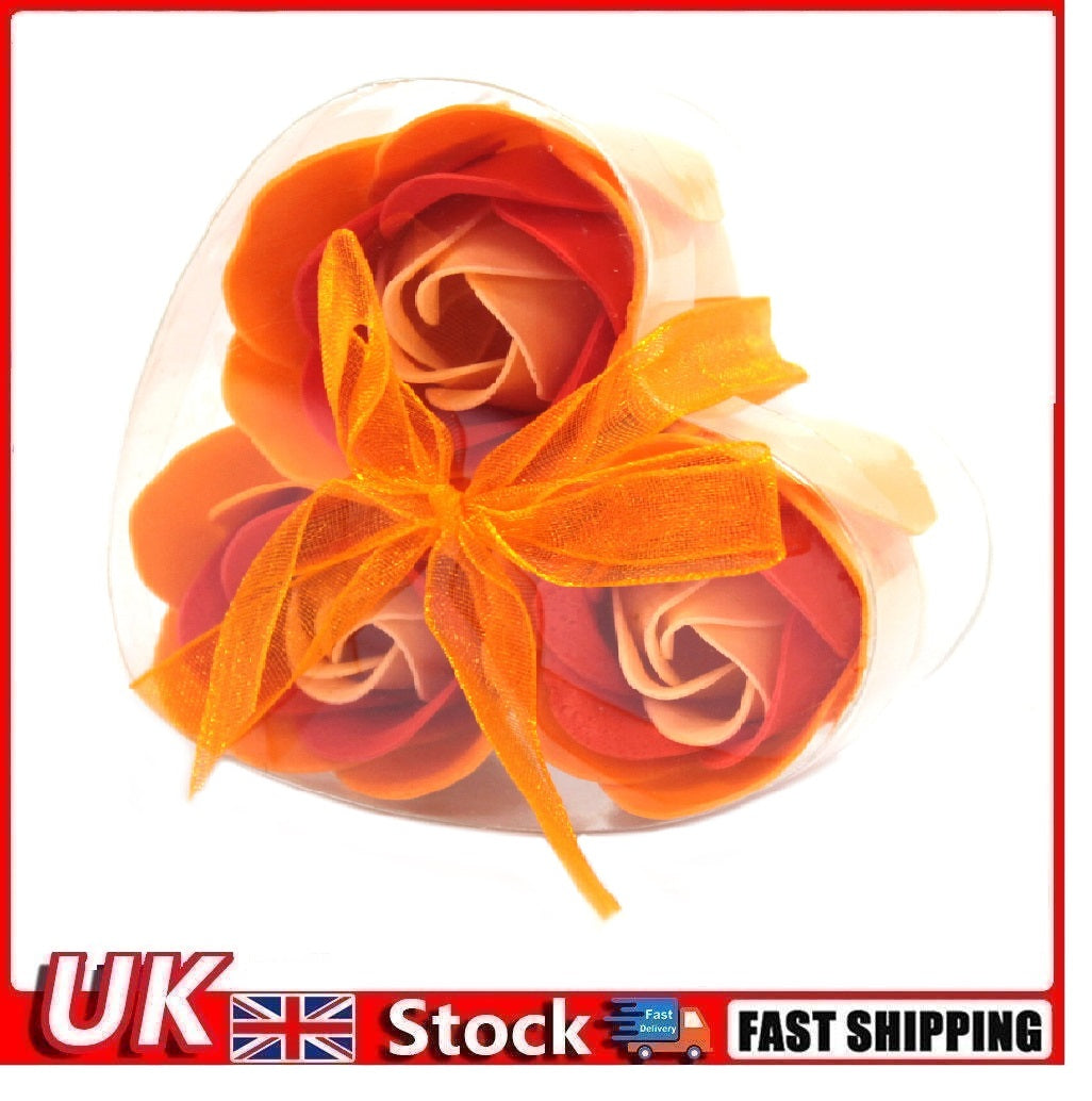 Set of 3 Soap Flower Heart Box - Peach Roses - Per case: 1.000 Piece