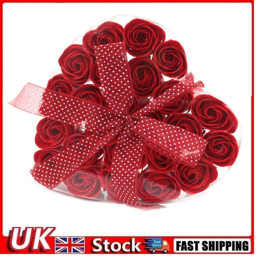 Set of 24 Soap Flower Heart Box - Red Roses - Per case: 1.000 Piece