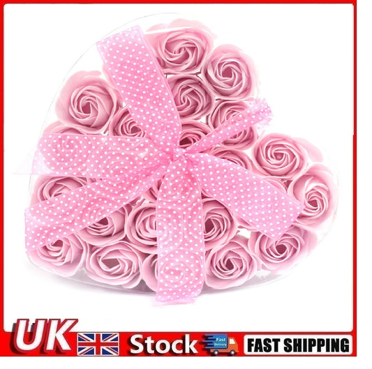 Set of 24 Soap Flower Heart Box - Pink Roses - Per case: 1.000 Piece