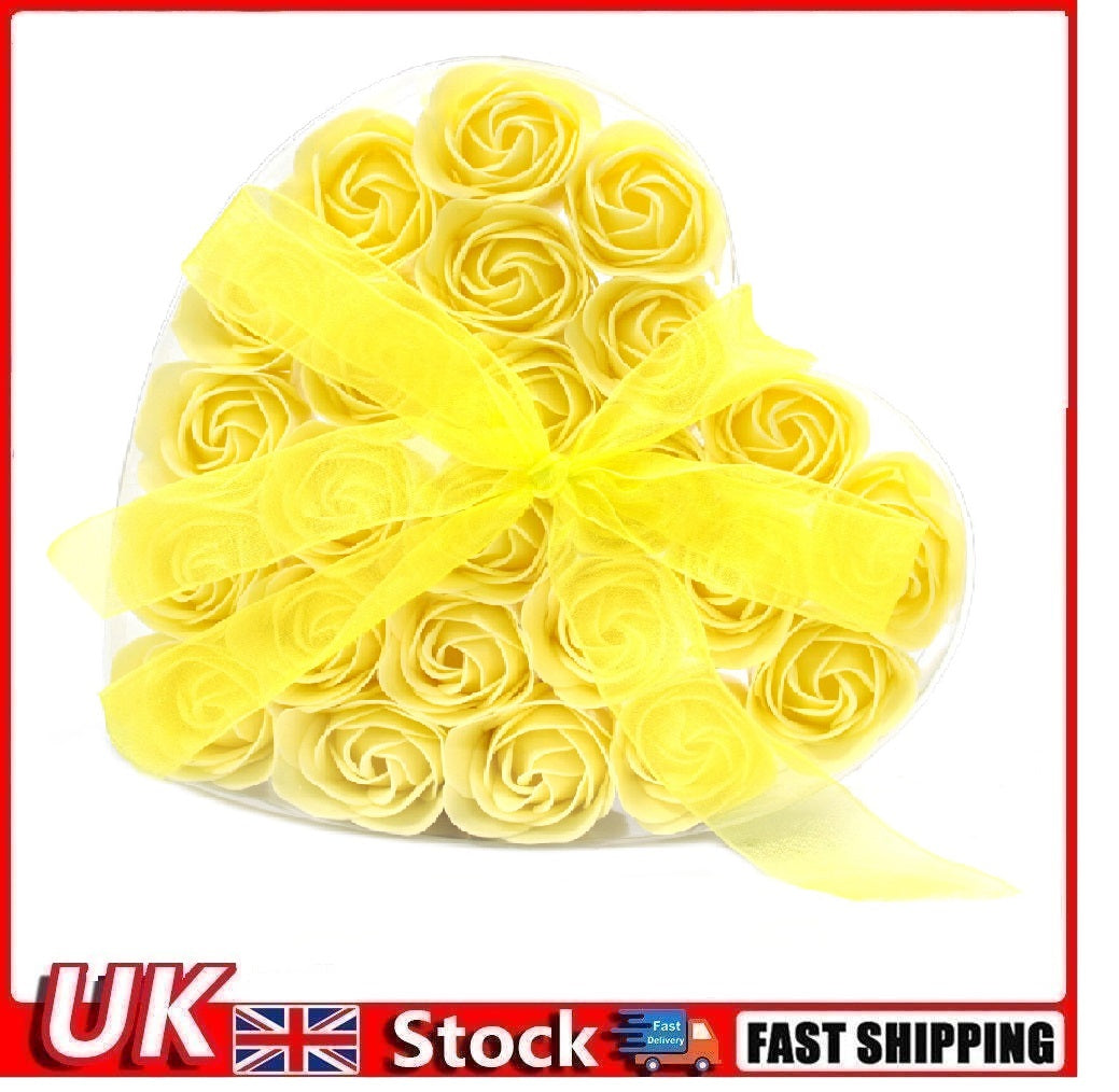 Set of 24 Soap Flower Heart Box - Yellow Roses - Per case: 1.000 Piece