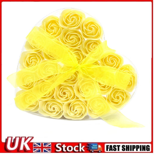 Set of 24 Soap Flower Heart Box - Yellow Roses - Per case: 1.000 Piece