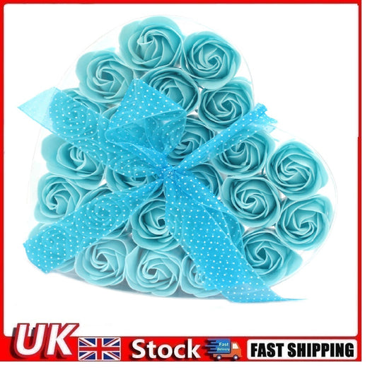 Set of 24 Soap Flower Heart Box - Blue Roses - Per case: 1.000 Piece