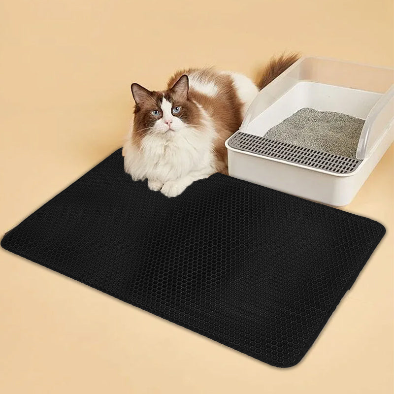 Double Layer Cat Litter Mat Non Slip Cat Litter Trapper Washable Pad for Cats Litter Box Paw Clean - Khaki Grey Black