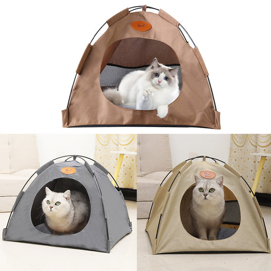 Pet Tent Cat Puppy Play Tent House with Warm Soft Bed Pad - Grey/Beige/Coffee