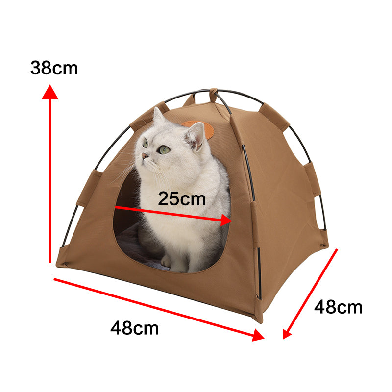 Pet Tent Cat Puppy Play Tent House with Warm Soft Bed Pad - Grey/Beige/Coffee
