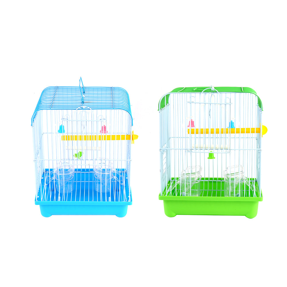 Small Bird Cages 22cm x 27cm x 16cm for Canaries, Budgies, Finches, Metal, Accessories - Green