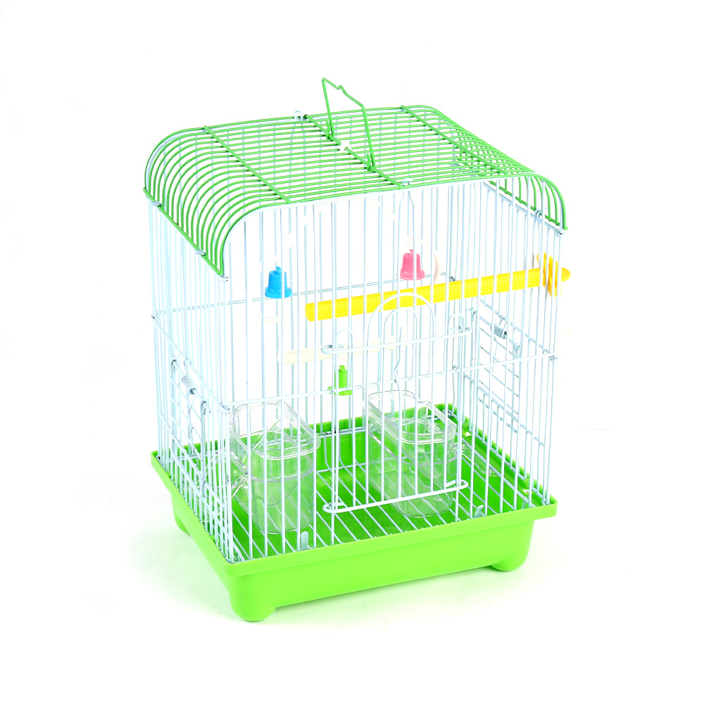Small Bird Cages 22cm x 27cm x 16cm for Canaries, Budgies, Finches, Metal, Accessories - Green