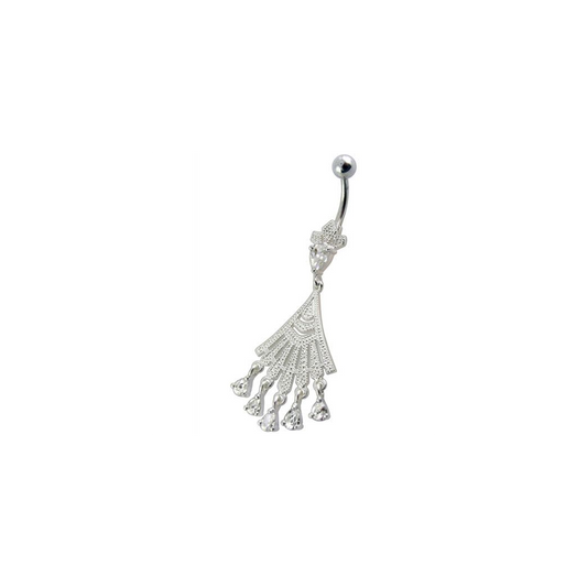 Fancy Chendelier White Jeweled Dangling Navel Curved Ring