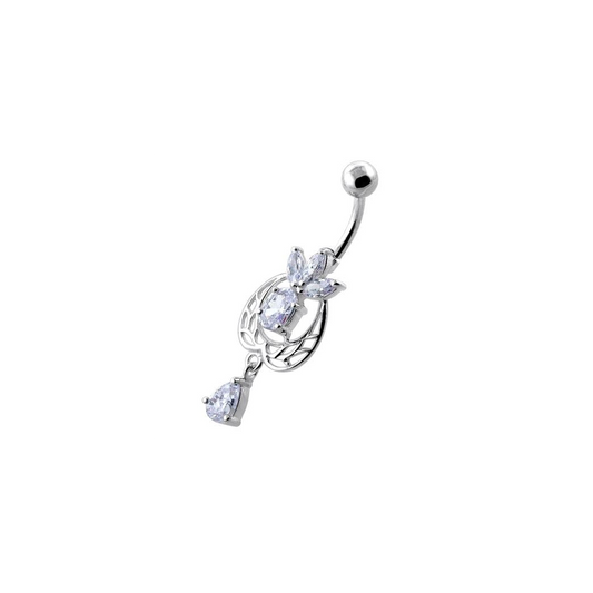 Fancy Flower Leaf Jeweled Dangling Navel Belly Banana