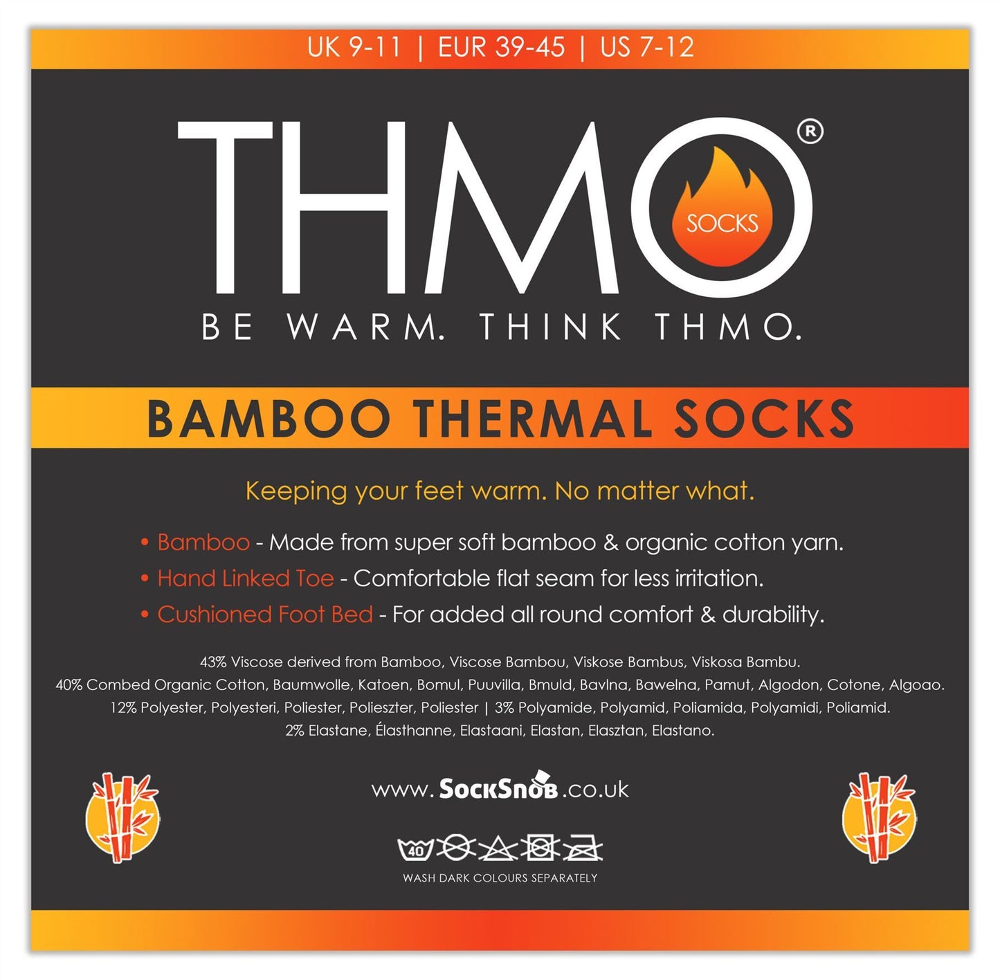 THMO 3 Pack Bamboo Thermal Socks (6-11 / Black)