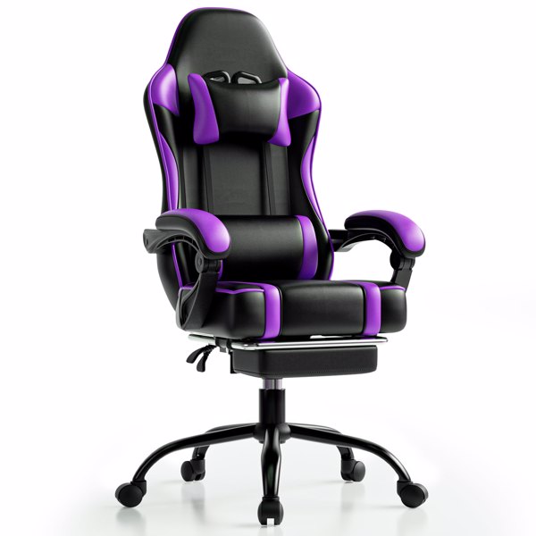Purple Gaming Chair, Computer Chair with Footrest and Lumbar Support, Ergonomic Video Game Chair with Headrest, Height Adjustable Gamer Chair Office Desk Chair