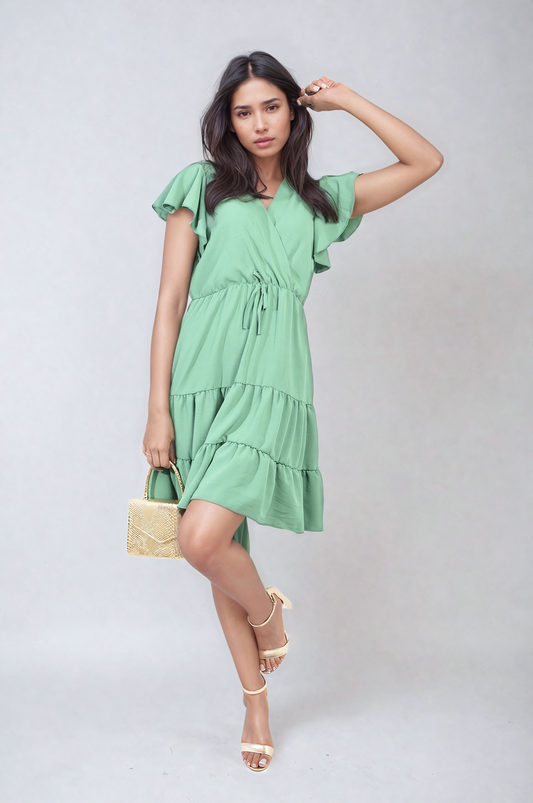 Ruffle Sleeve Tiered Mini Dress