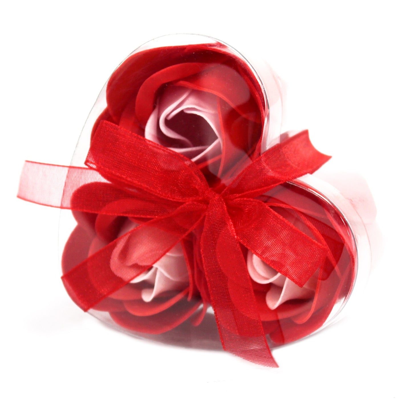 Set of 3 Soap Flower Heart Box - Red Roses - Per case: 1.000 Piece