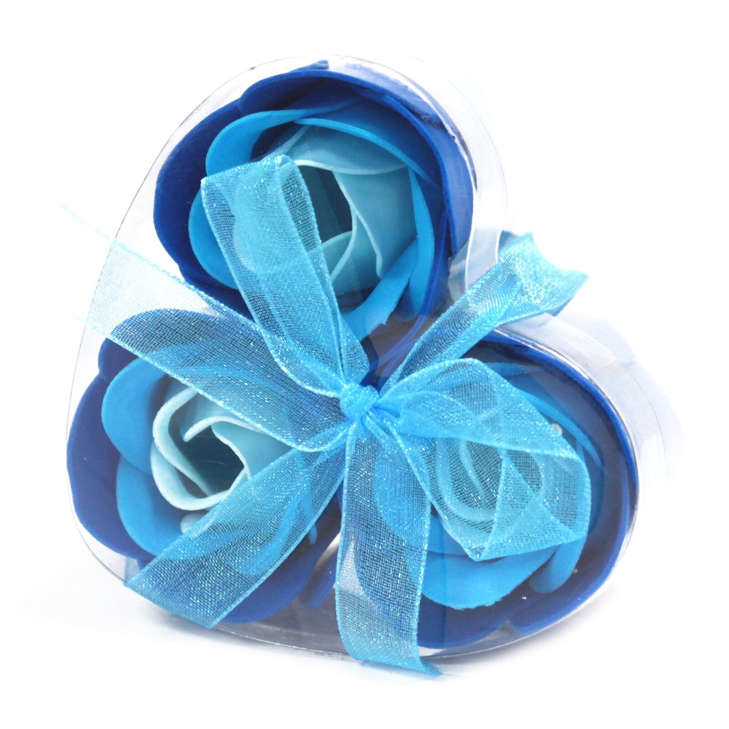 Set of 3 Soap Flower Heart Box - Blue Wedding Roses - Per case: 1 Piece
