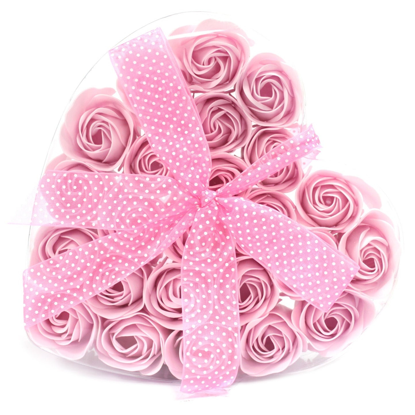 Set of 24 Soap Flower Heart Box - Pink Roses - Per case: 1 Piece